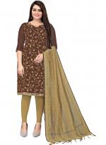 Chanderi Cotton Brown Daily Wear Embroidery Work Churidar Suit